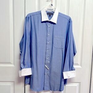Paul Fredrick Blue White Long Sleeve Pocket French Cuff Dress Shirt Size 17 NWOT